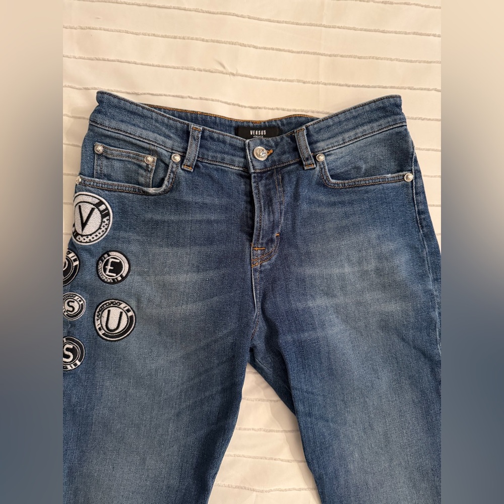 Versace Women's Embellished Blue Jeans